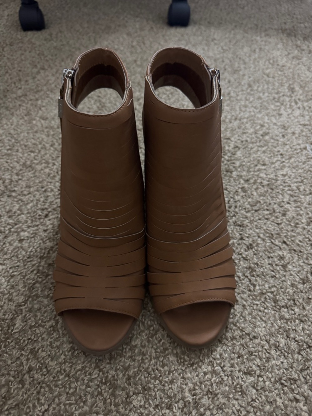 Circus by Sam Edelman Brown Strappy Peep-Toe Ankle Heels